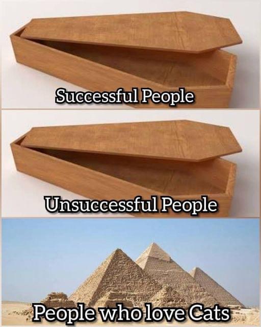 Similar coffins for successful and unsuccessful people while people who love cats are buried in the Great Pyramids of Giza.