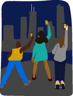 People holding up their phones to document what their city is doing.